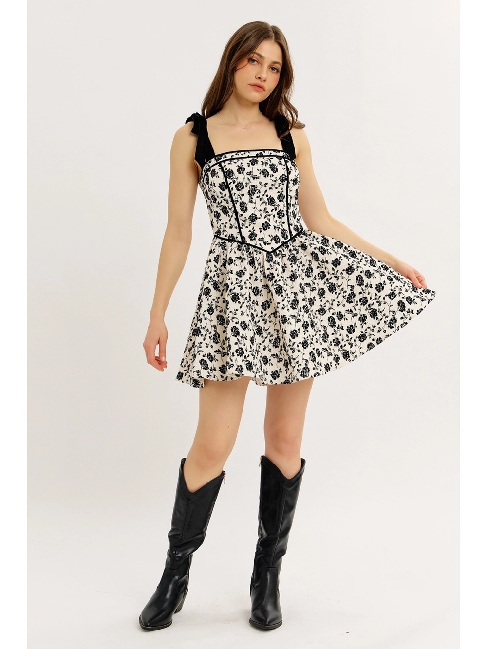 NWT Black & White Floral Corset A-Line Dress
